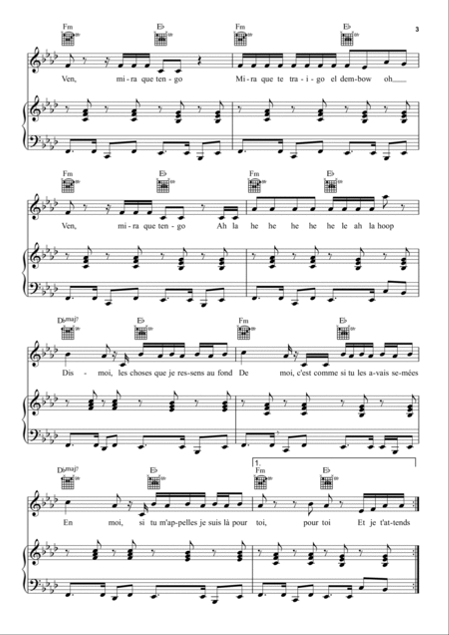 Ven (French Edit) Ven (French Edit) Piano, Vocal, Guitar scores gallery preview page 3