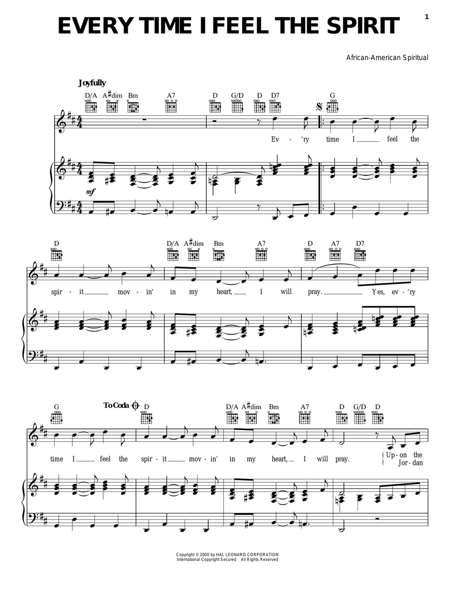 Every Time I Feel The Spirit Piano, Vocal, Guitar scores gallery preview page 1