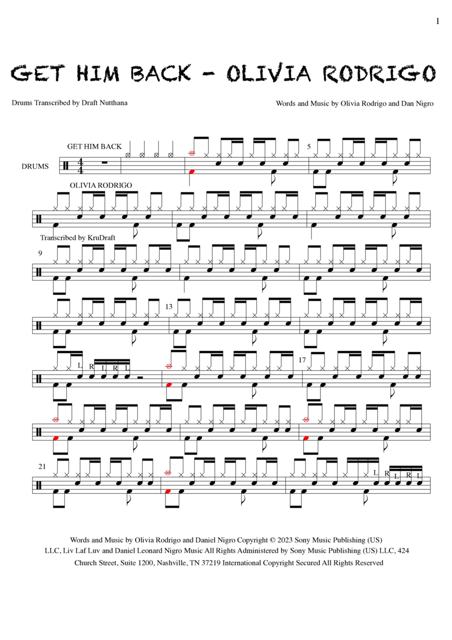 Get Him Back! Drum Set scores gallery preview page 1