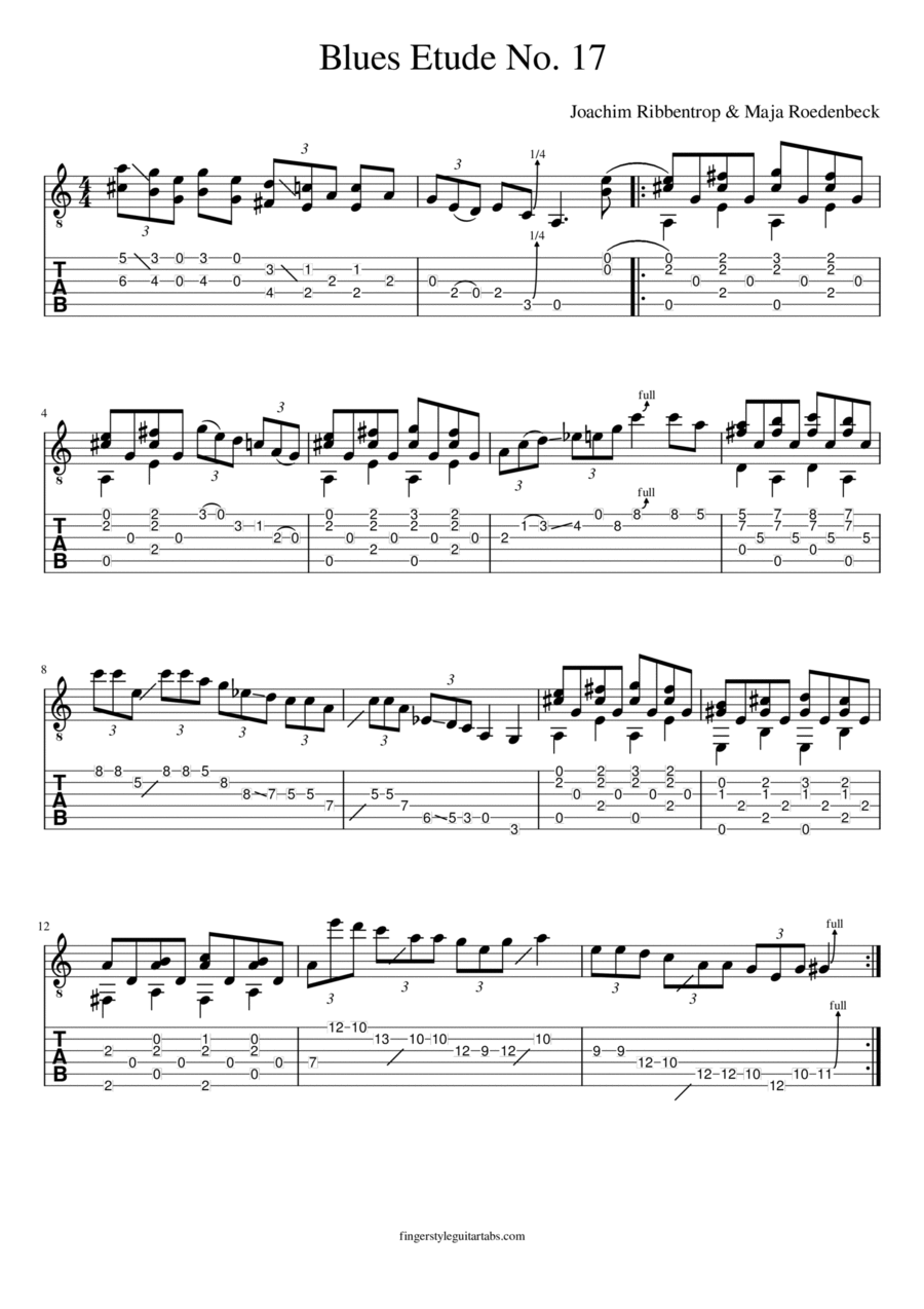 Blues Etude No. 17 by Maja Roedenbeck & Joachim Ribbentrop | Fingerstyle Guitar Tabs Electric Guitar scores gallery preview page 1