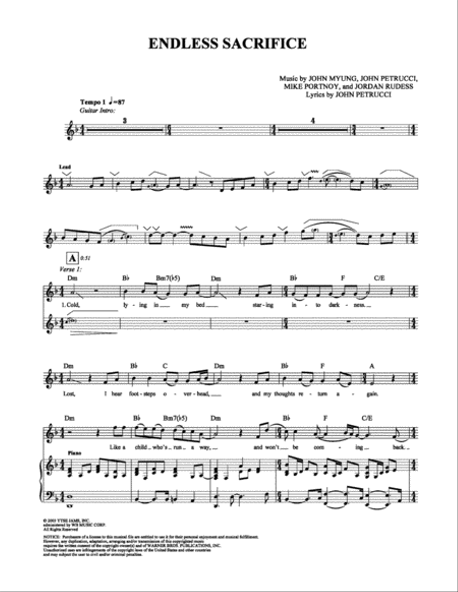 Endless Sacrifice Piano, Vocal, Guitar scores gallery preview page 1