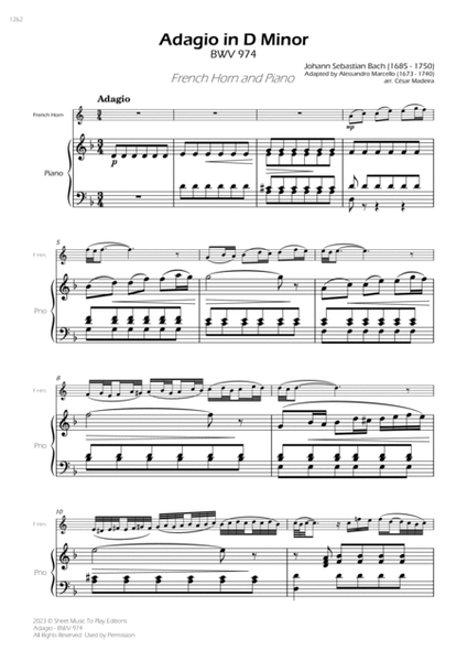 Adagio (BWV 974) - French Horn and Piano (Full Score and Parts) image number null
