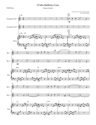 O Mio Babbino Caro (Puccini) for Trumpet in Bb Duo and Piano Accompaniment with Chords