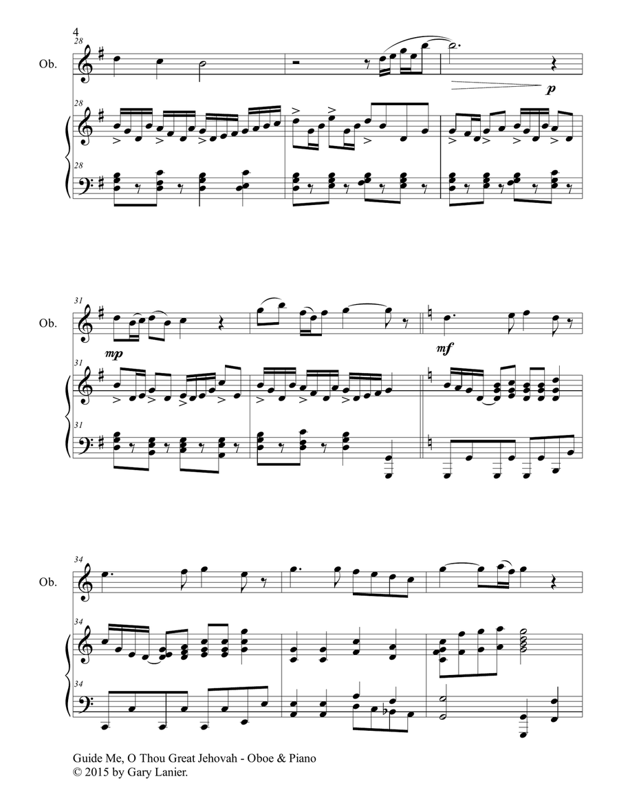GUIDE ME, O THOU GREAT JEHOVAH (Duet – Oboe and Piano/Score and Parts) Woodwind Duet scores gallery preview page 5
