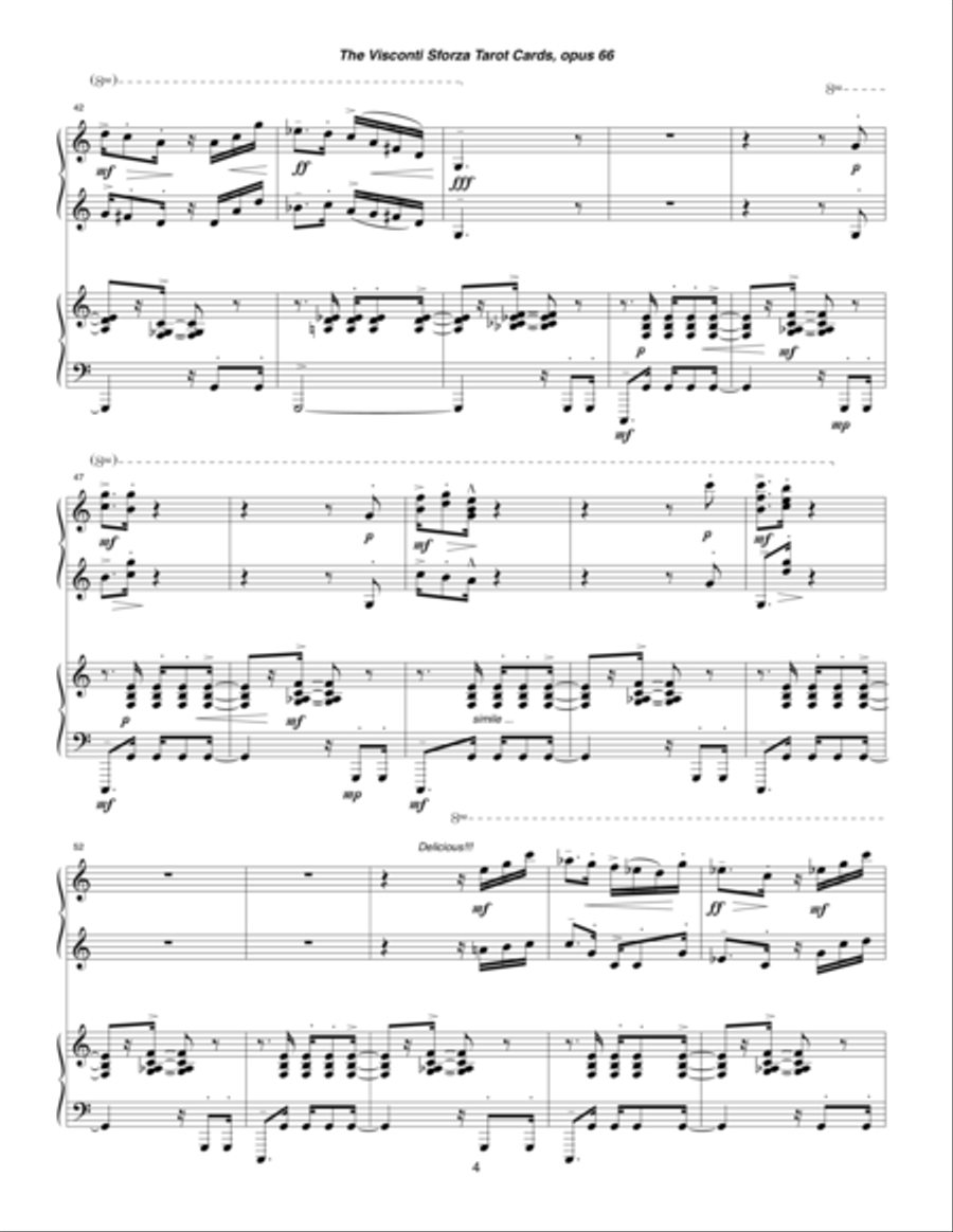 Visconti Sforza Tarot Cards, opus 66 ... Twenty Two Salon Pieces For Two Pianos (1996) 02 Il Saltimb 2 Pianos, 4-Hands scores gallery preview page 4