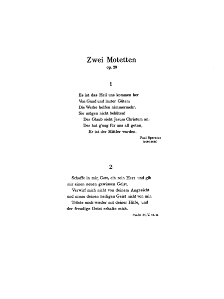 Two Motets, Op. 29, Es ist das Heil and Schaffe in mir Choir scores gallery preview page 3