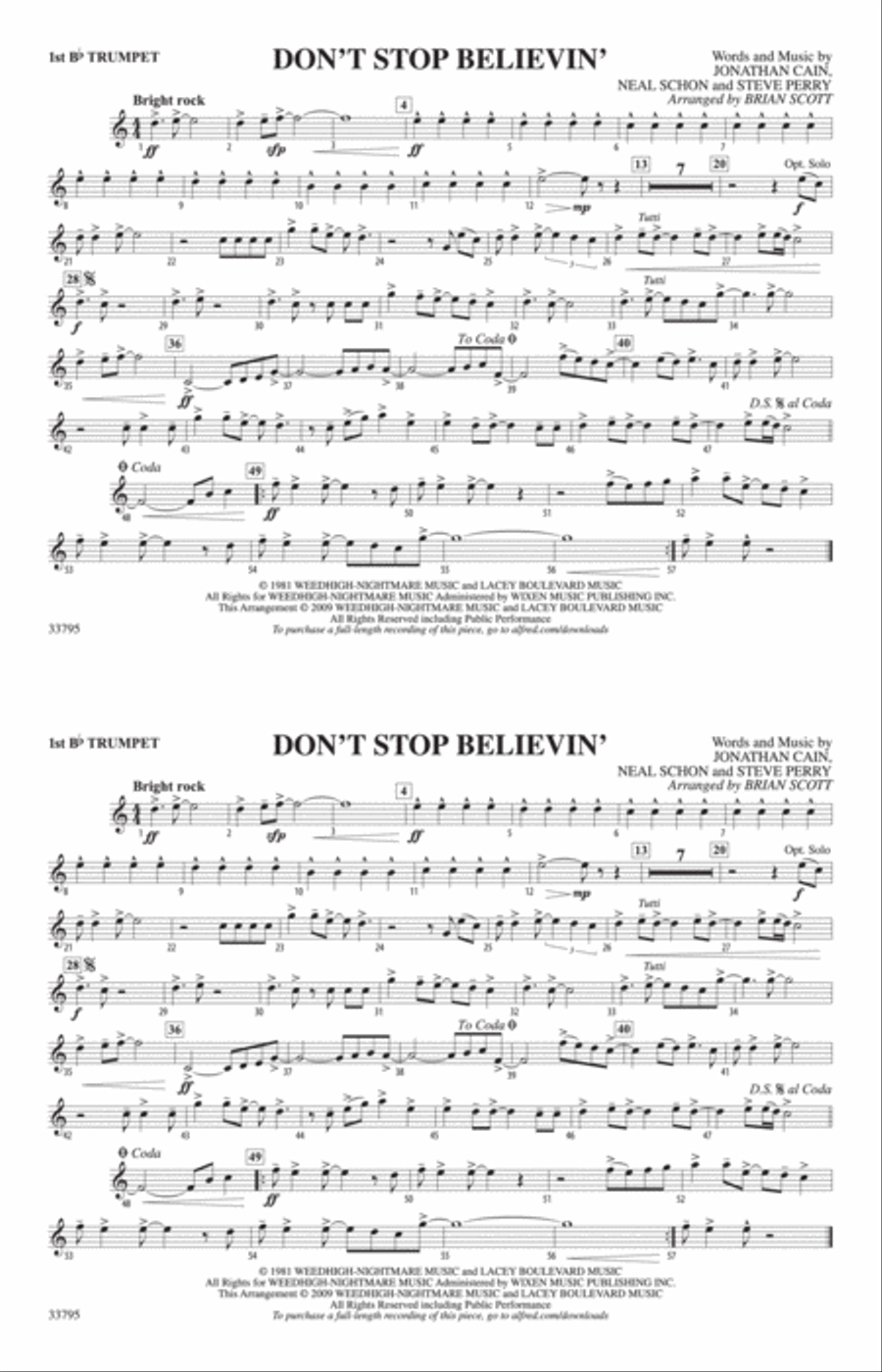 Don't Stop Believin': 1st B-flat Trumpet Marching Band scores gallery preview page 1