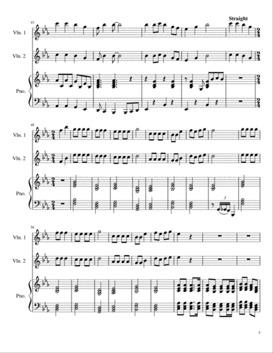 Winter Medley for Two Violins and Piano (Up On The Housetop, Jolly Old Saint Nick and Jingle Bells) Violin scores gallery preview page 5