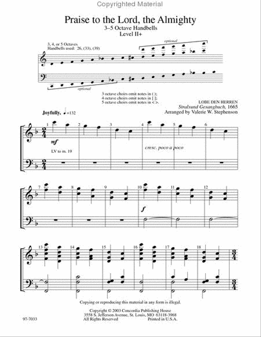 Praise to the Lord, the Almighty (Stephenson) Handbell Choir scores gallery preview page 2