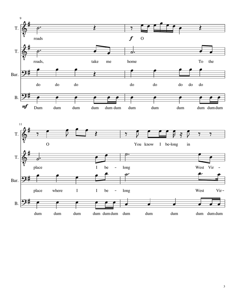 Country Roads, Take Me Home TTBB scores gallery preview page 3
