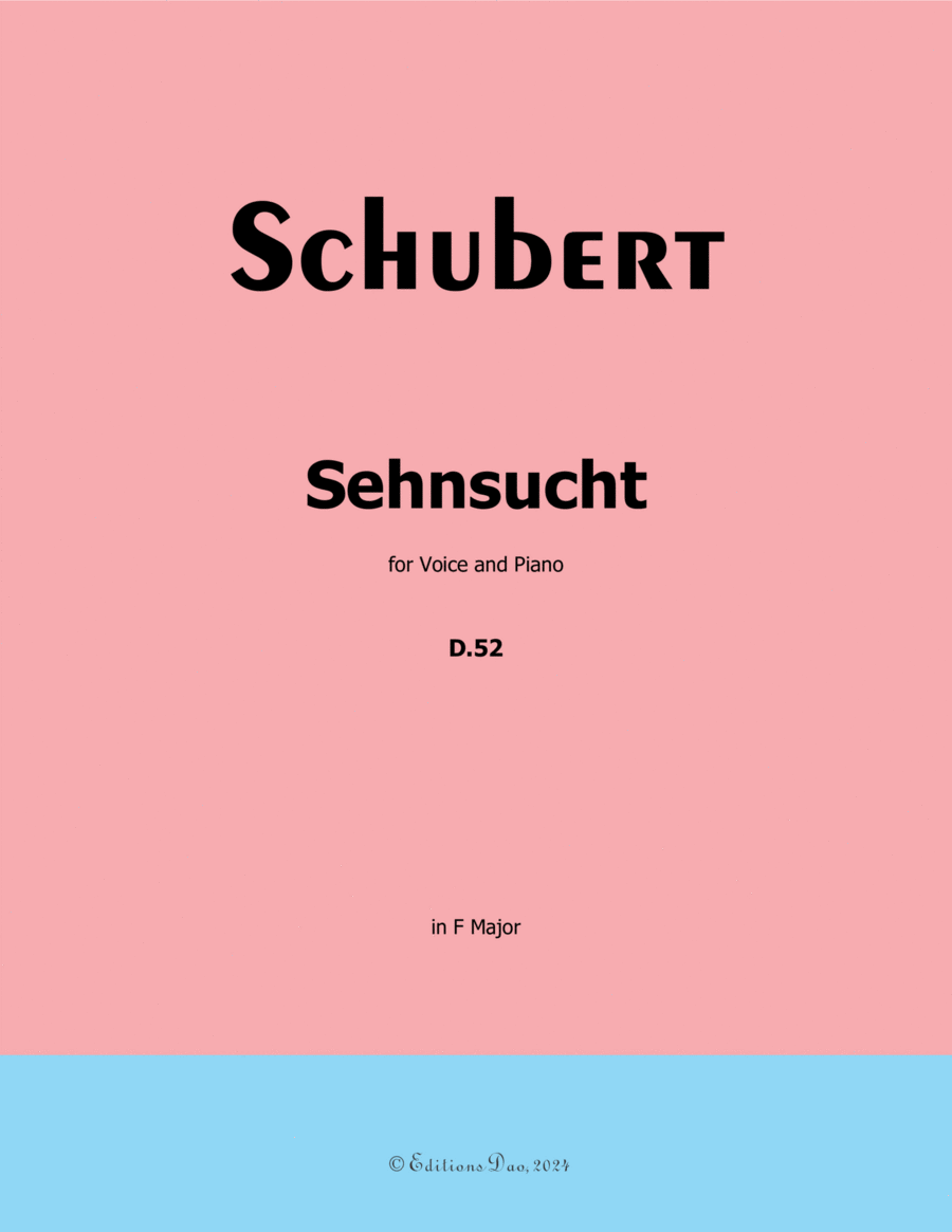 Sehnsucht, by Schubert, D.52, in F Major Voice scores gallery preview page 1