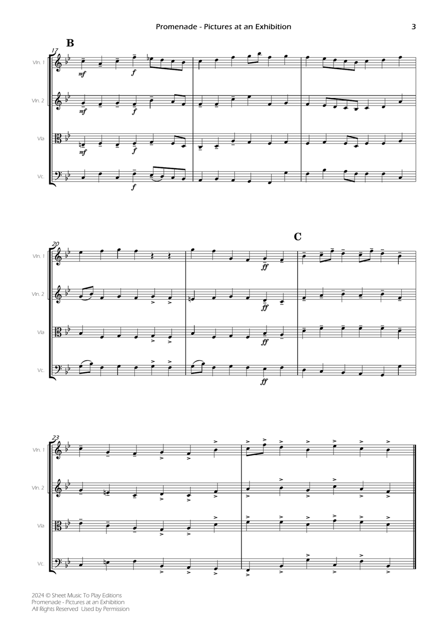 Pictures at an Exhibition - Promenade - String Quartet (Full Score and Parts) String Quartet scores gallery preview page 5