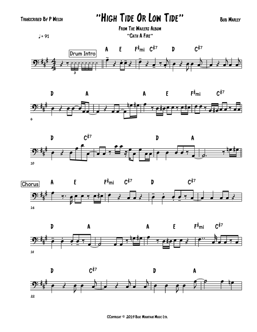 High Tide Or Low Tide Bass Guitar Tablature scores gallery preview page 1