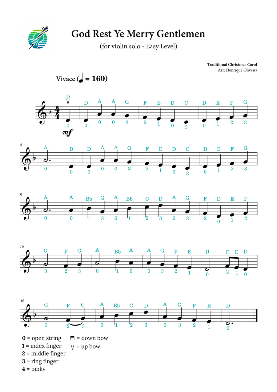 Book cover for God Rest Ye Merry Gentlemen (violin solo) - With fingerings, bowings and letter names | Easy Level