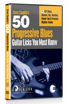 Book cover for 50 Progressive Blues Licks You Must Know DVD