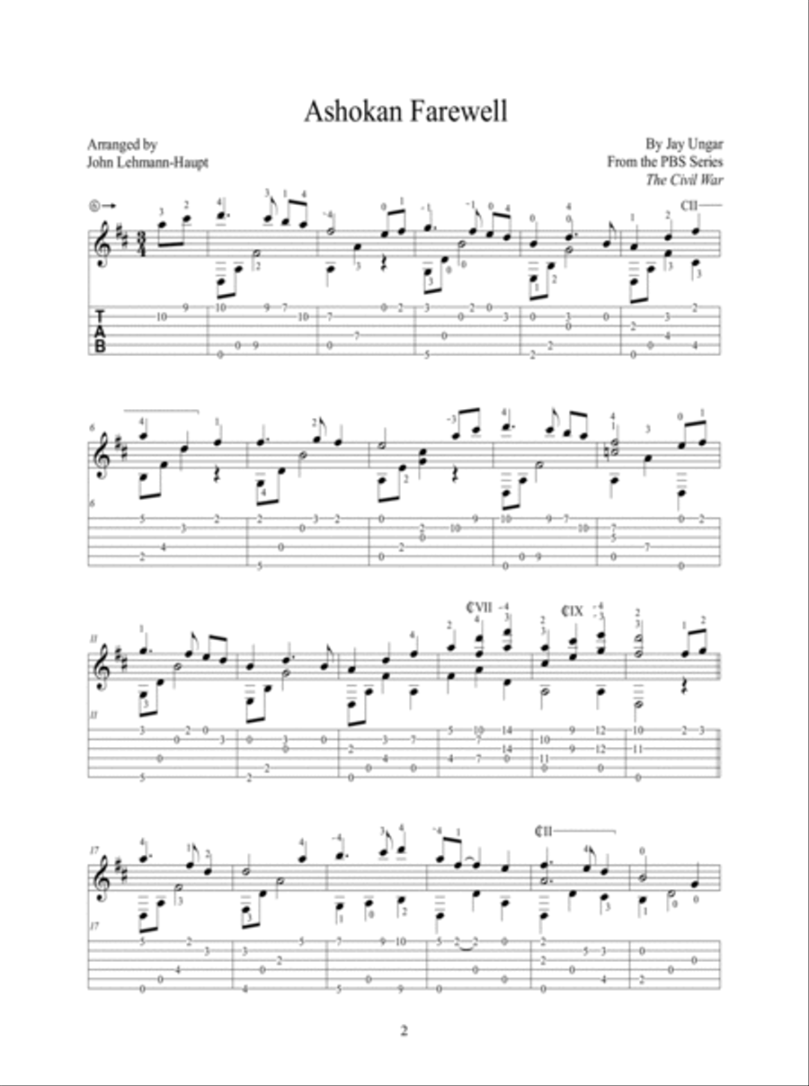 Ashokan Farewell Fingerstyle Guitar Arrangement Acoustic Guitar scores gallery preview page 3