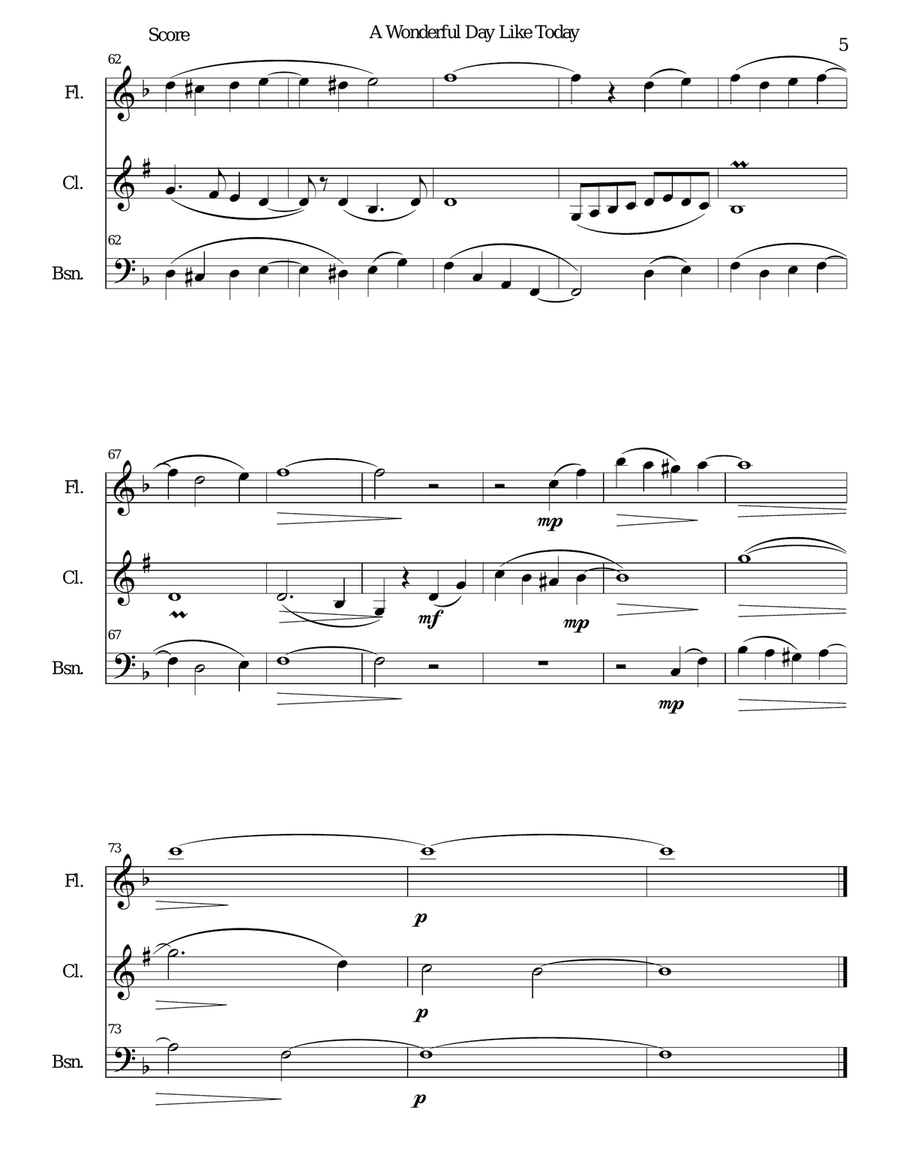 A Wonderful Day Like Today Woodwind Trio scores gallery preview page 5