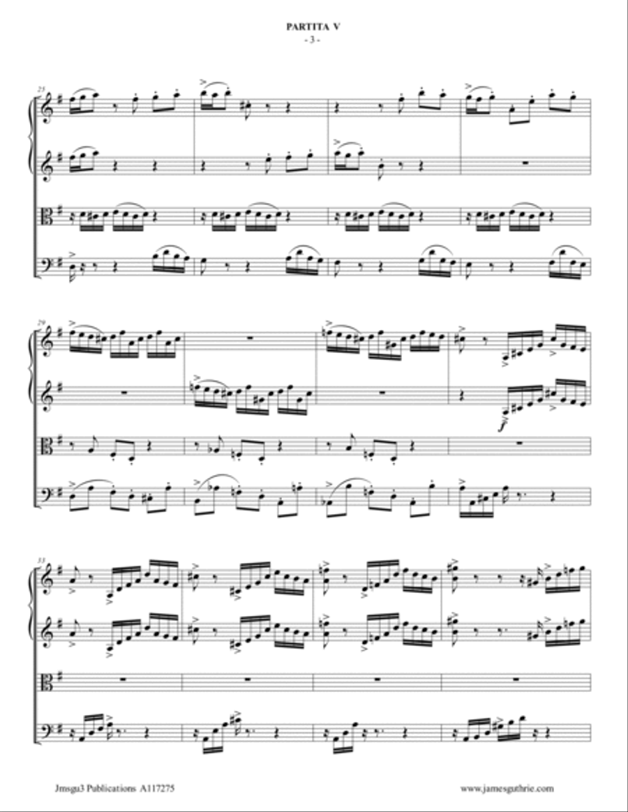 BACH: Partita No. 5 BWV 829 for String Quartet String Quartet scores gallery preview page 3
