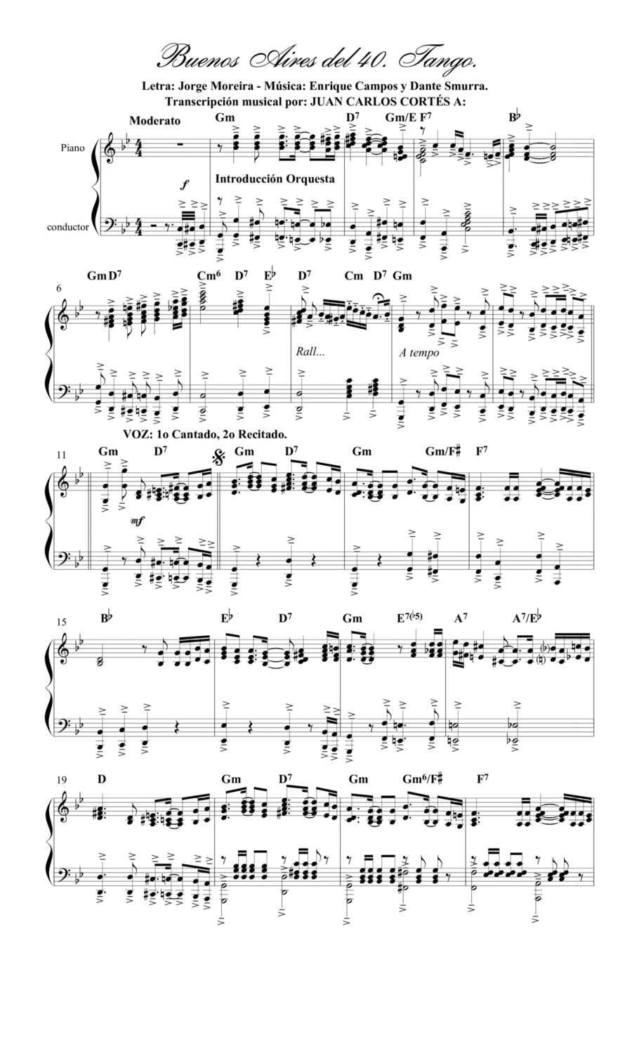 Buenos Aires del 40. Tango por Jorge Moreira, Enrique Campos, Dante Smurra. Piano Method scores gallery preview page 1