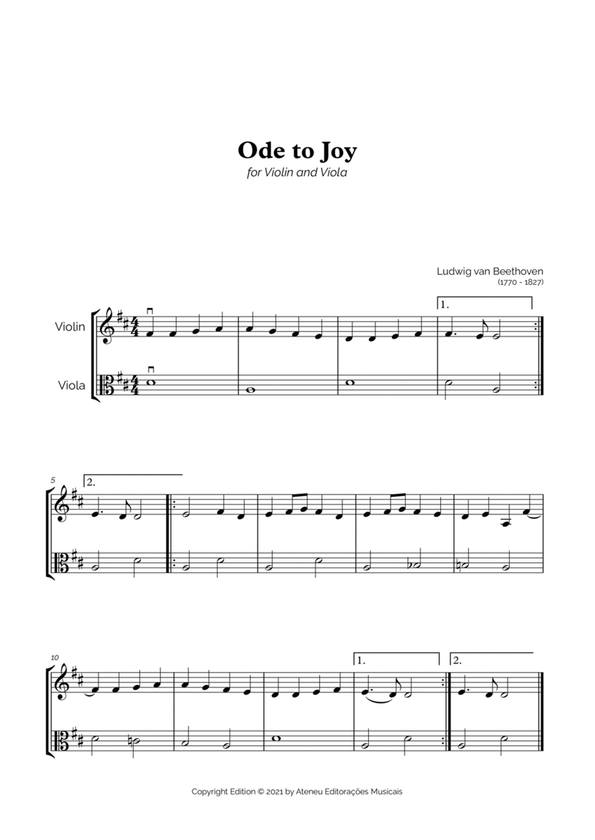 Ode to Joy for Easy Violin and Viola Duet image number null