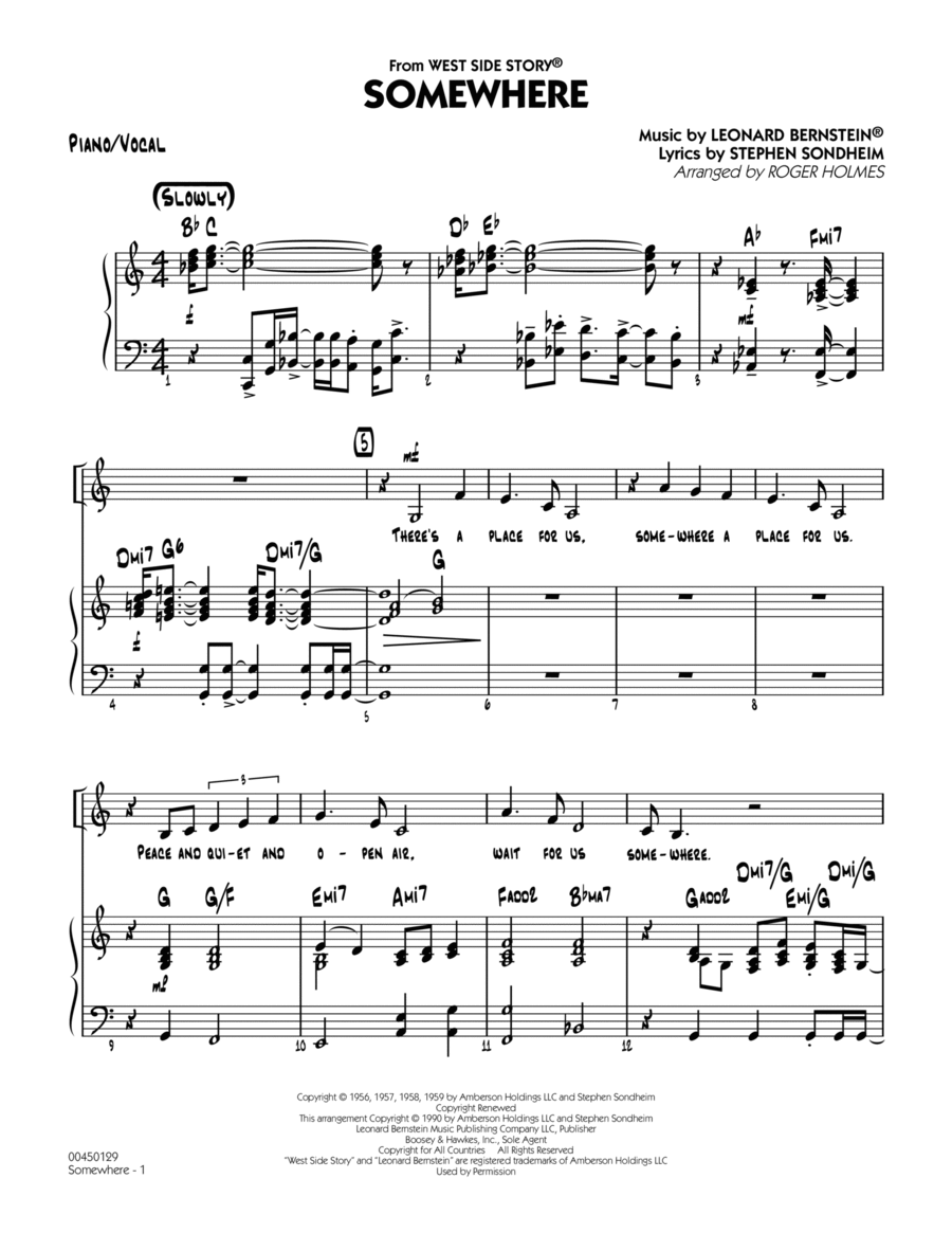 Somewhere (from West Side Story) - Piano/Vocal Jazz Ensemble scores gallery preview page 1