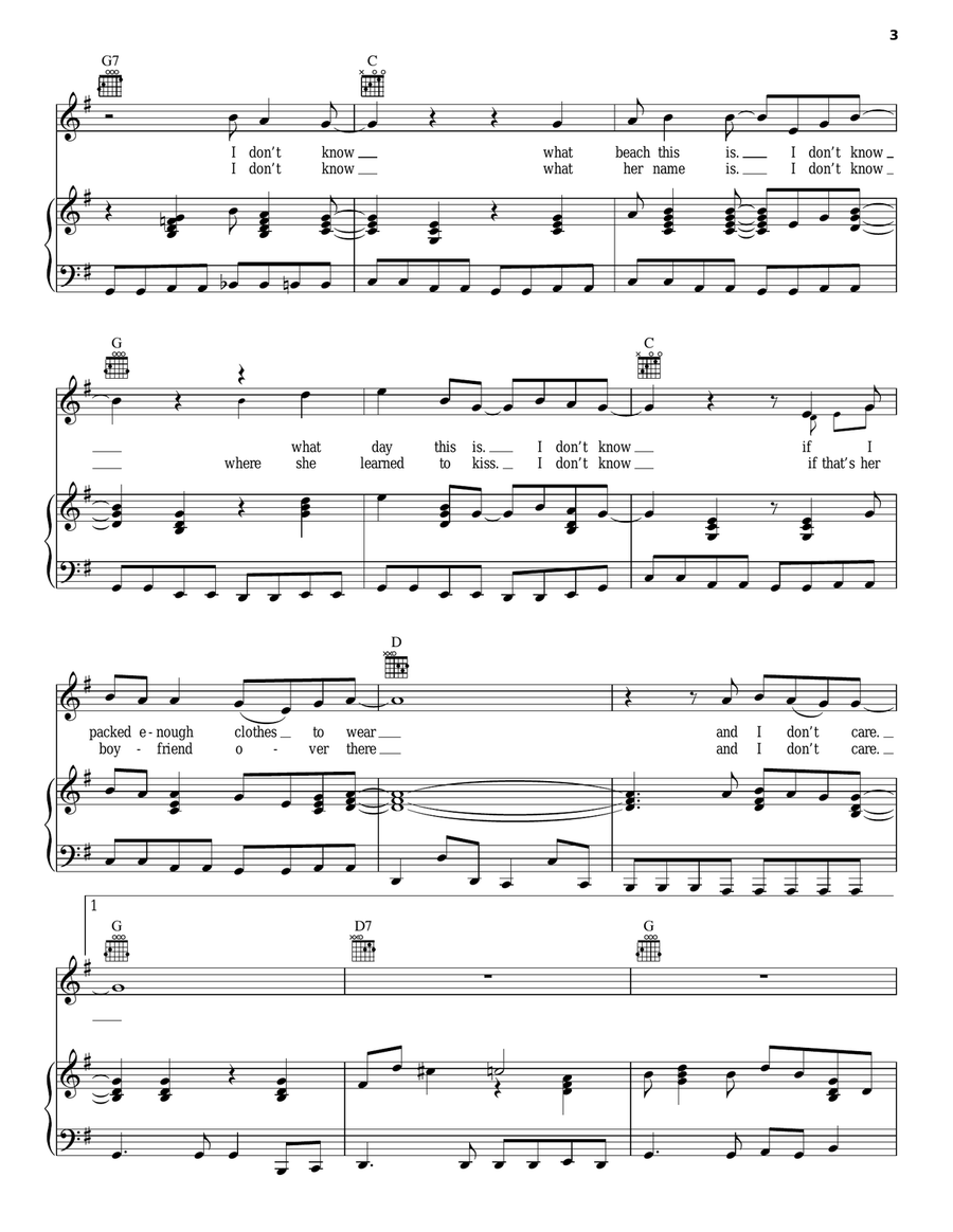 I Don't Care Piano, Vocal, Guitar scores gallery preview page 3