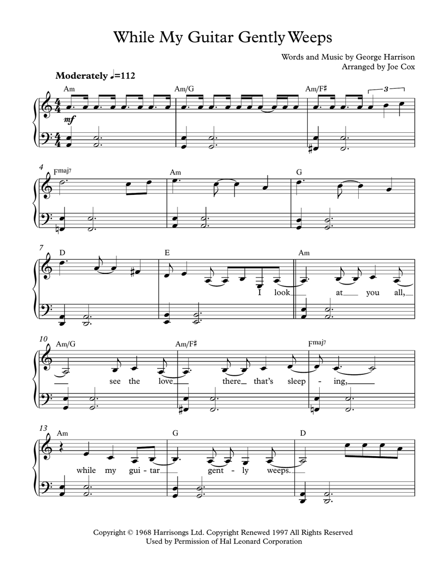 While My Guitar Gently Weeps Piano, Vocal scores gallery preview page 1