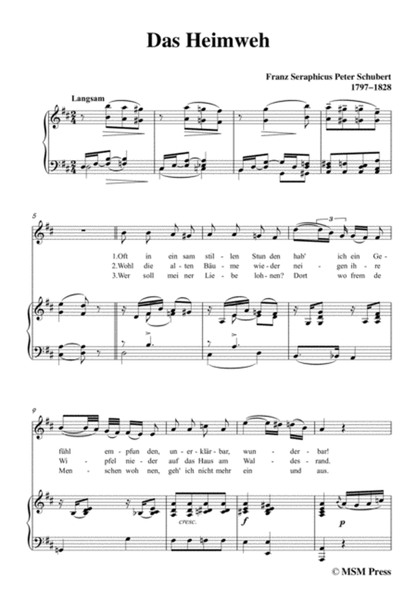 Schubert-Das Heimweh,in D Major,for Voice&Piano image number null
