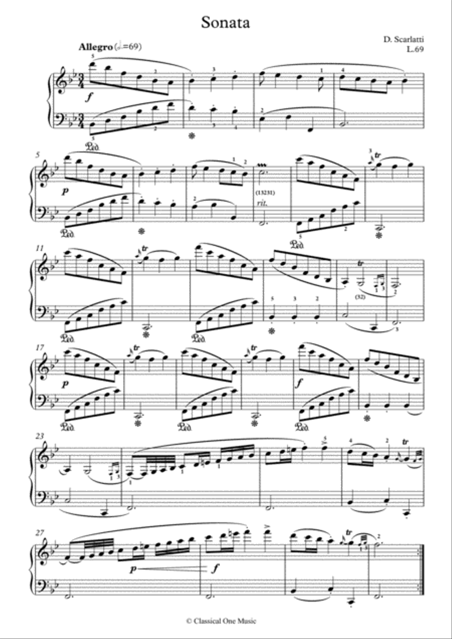 Scarlatti-Sonata in B-Major L.69 K.411(piano) Piano Solo scores gallery preview page 2