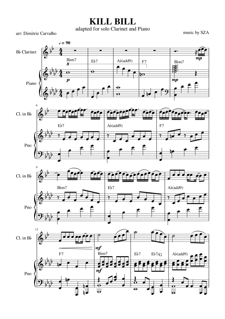 Kill Bill B-Flat Clarinet scores gallery preview page 1