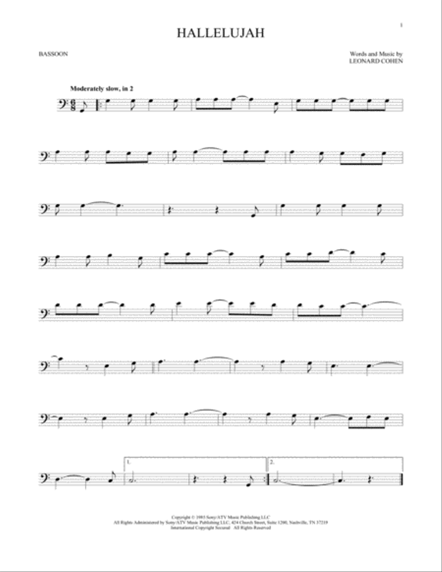 Hallelujah Bassoon Solo scores gallery preview page 1
