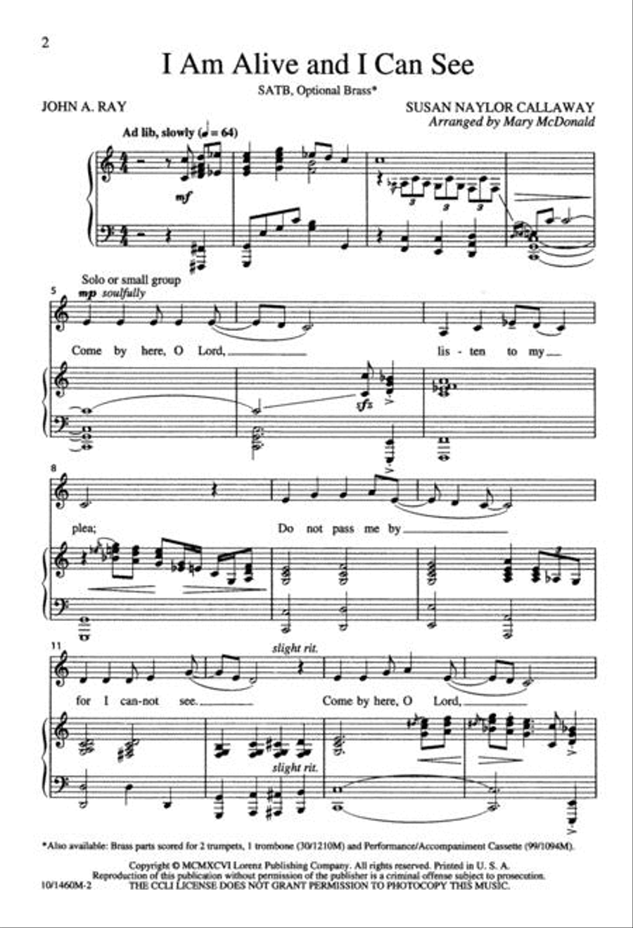 I Am Alive, and I Can See 4-Part scores gallery preview page 2