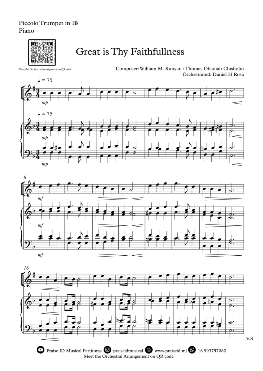 Great is Thy Faithfullness - Easy Piccolo Trumpet and Piano image number null