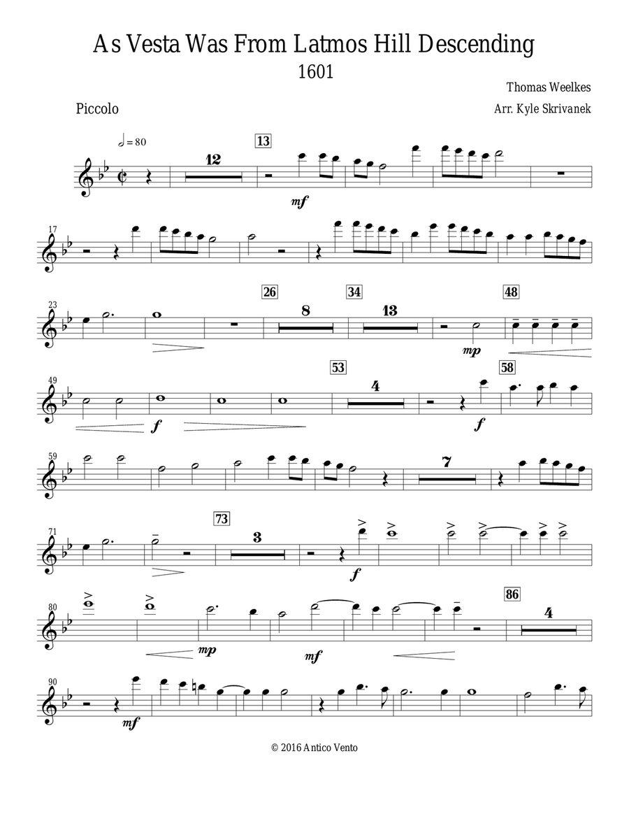 As Vesta Was From Latmos Hill Descending Concert Band scores gallery preview page 1