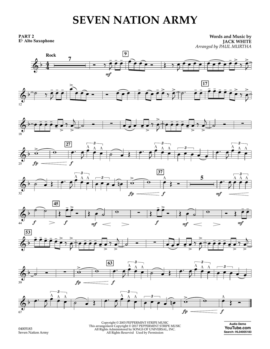 Seven Nation Army - Pt.2 - Eb Alto Saxophone Concert Band scores gallery preview page 1