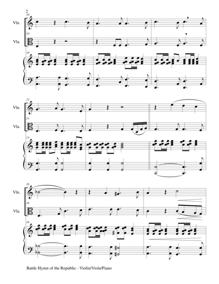 BATTLE HYMN OF THE REPUBLIC (Trio– Violin, Viola and Piano/Score and Parts) image number null