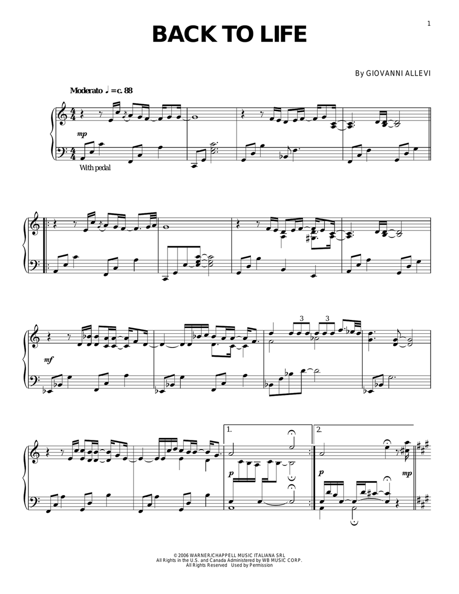 Back To Life Piano Solo scores gallery preview page 1
