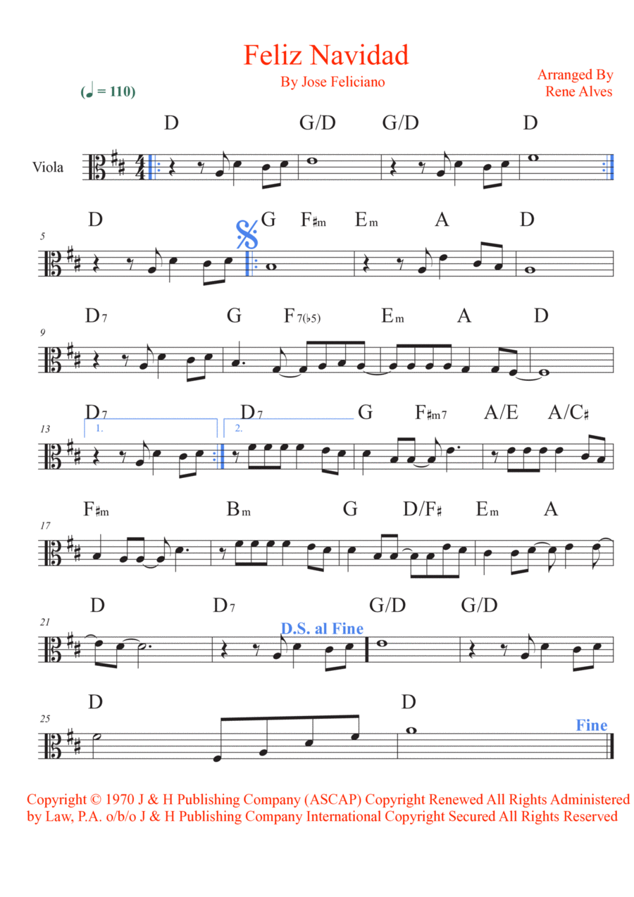 Feliz Navidad Viola Solo scores gallery preview page 1
