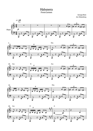Habanera from Carmen for Piano with chords.