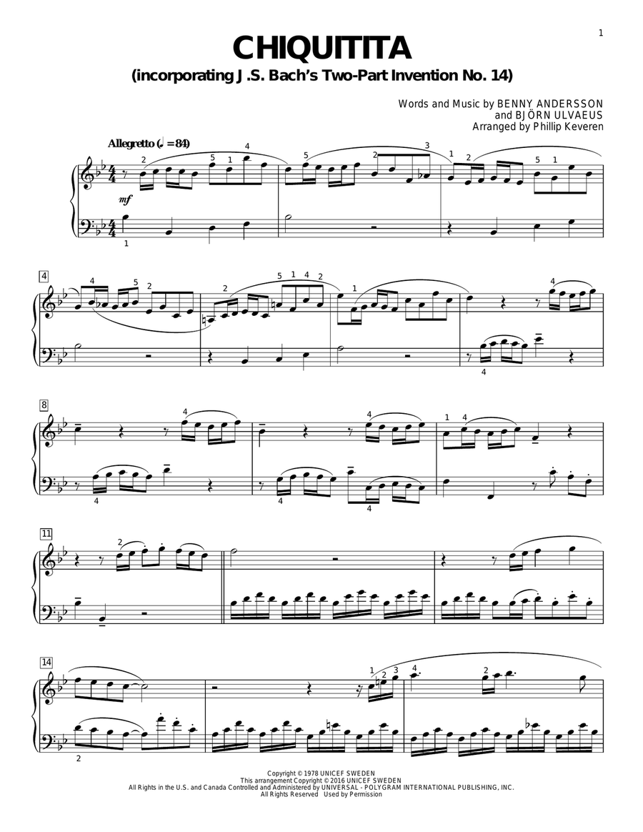 Chiquitita (arr. Phillip Keveren) Piano Solo scores gallery preview page 1