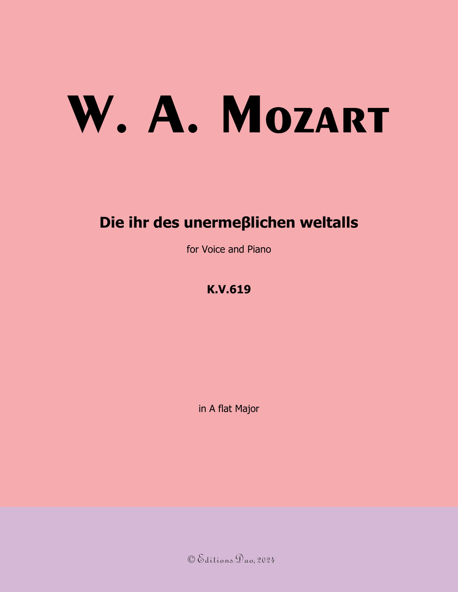 Die ihr des unermeβlichen weltalls, by Mozart, K.V.619, in A flat Major Piano, Vocal scores gallery preview page 1