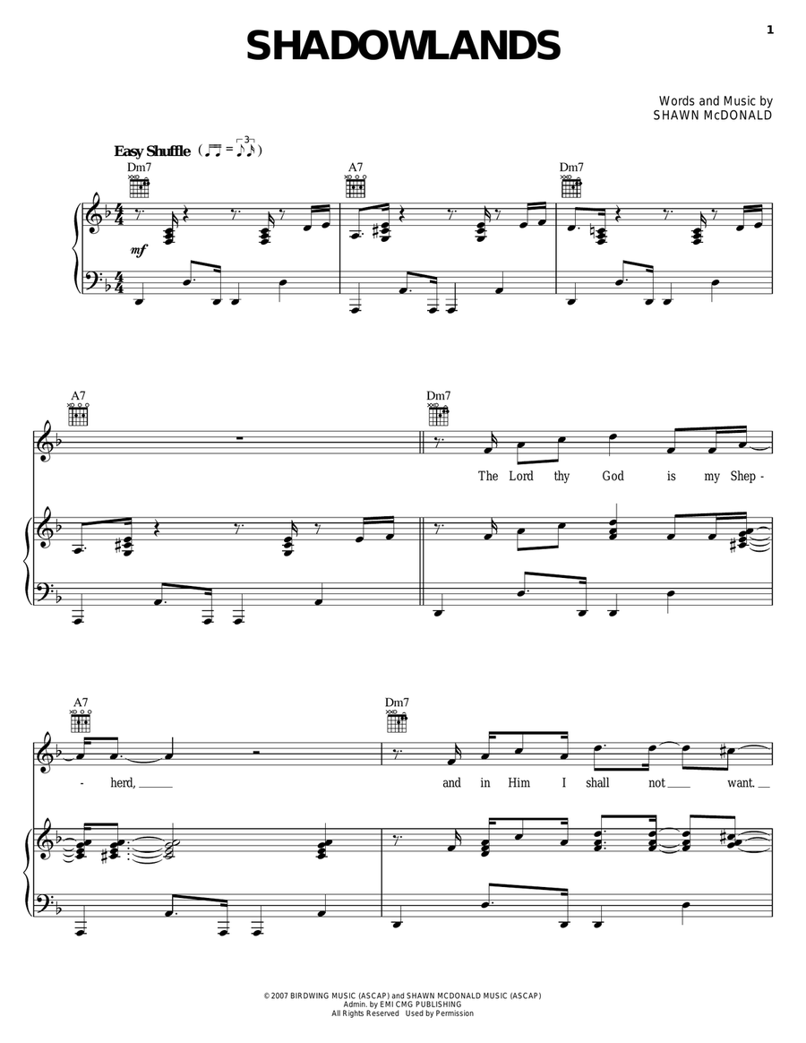 Shadowlands Piano, Vocal, Guitar scores gallery preview page 1