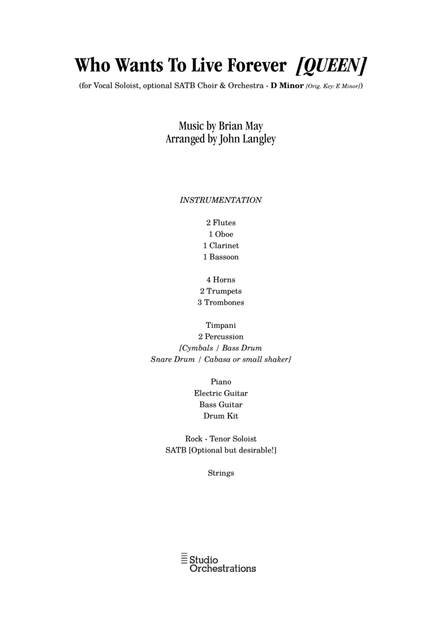 Who Wants To Live Forever Full Orchestra scores gallery preview page 1