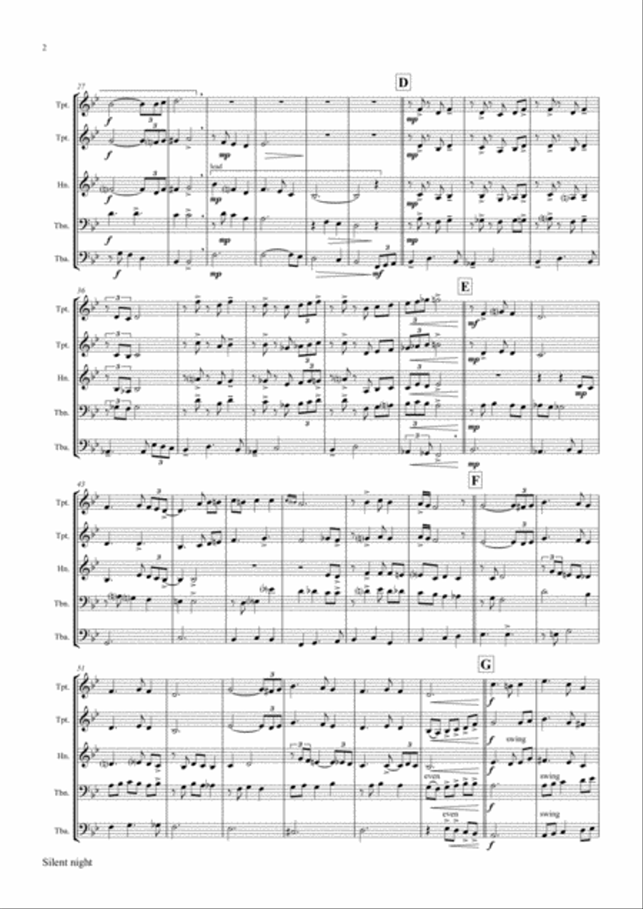 Silent Night - Stille Nacht - Jazz Waltz - Brass Quintet Brass Quintet scores gallery preview page 3