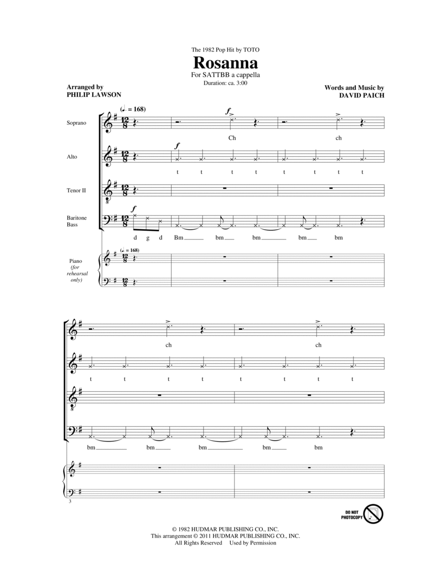 Rosanna (arr. David Lawson) 4-Part scores gallery preview page 1