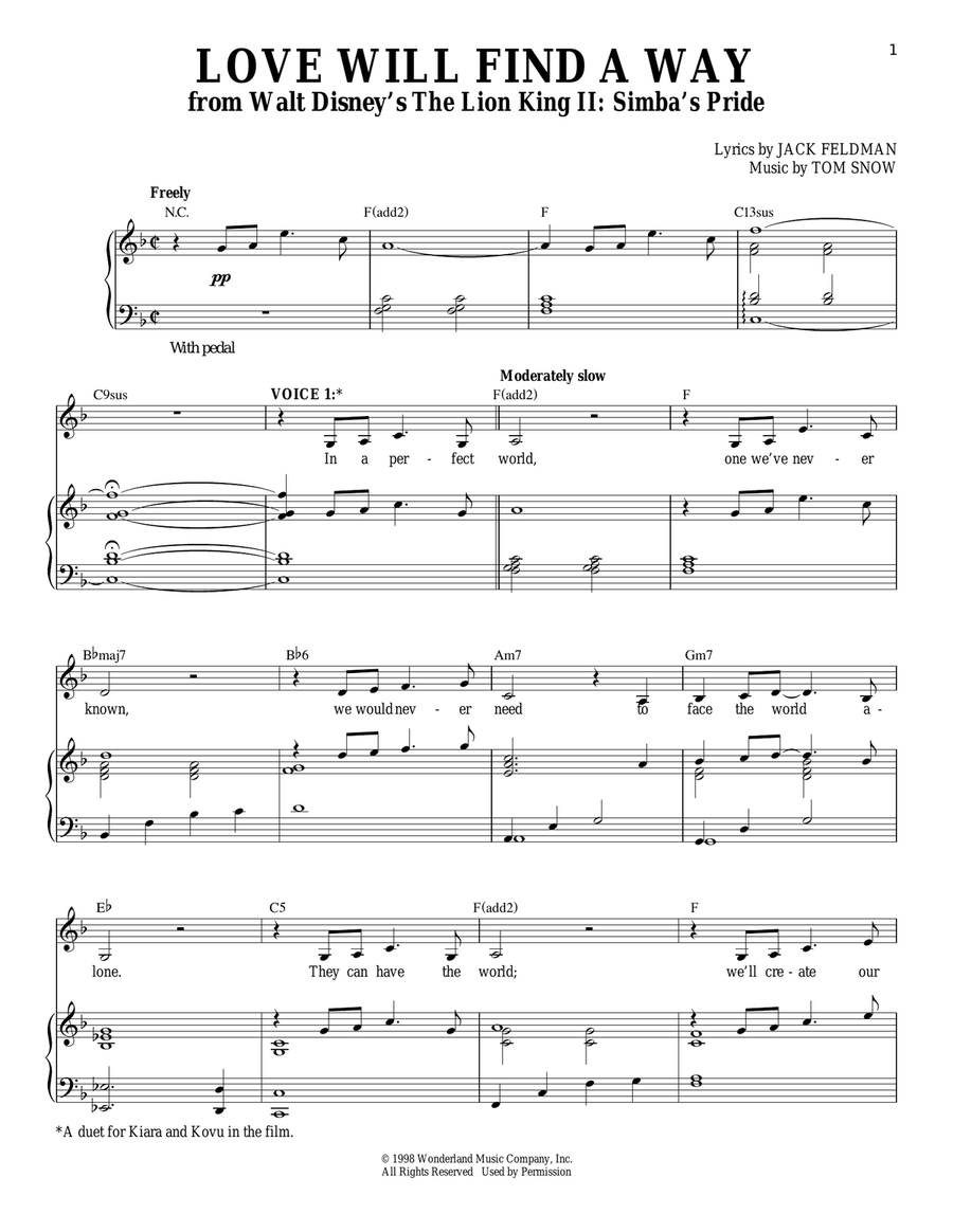 Love Will Find A Way (from The Lion King II: Simba's Pride) Piano scores gallery preview page 1