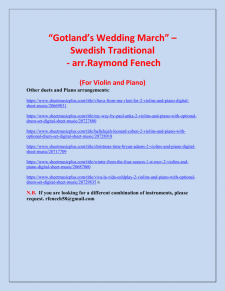 Gotland's Wedding March - Traditional - Violin and Piano image number null