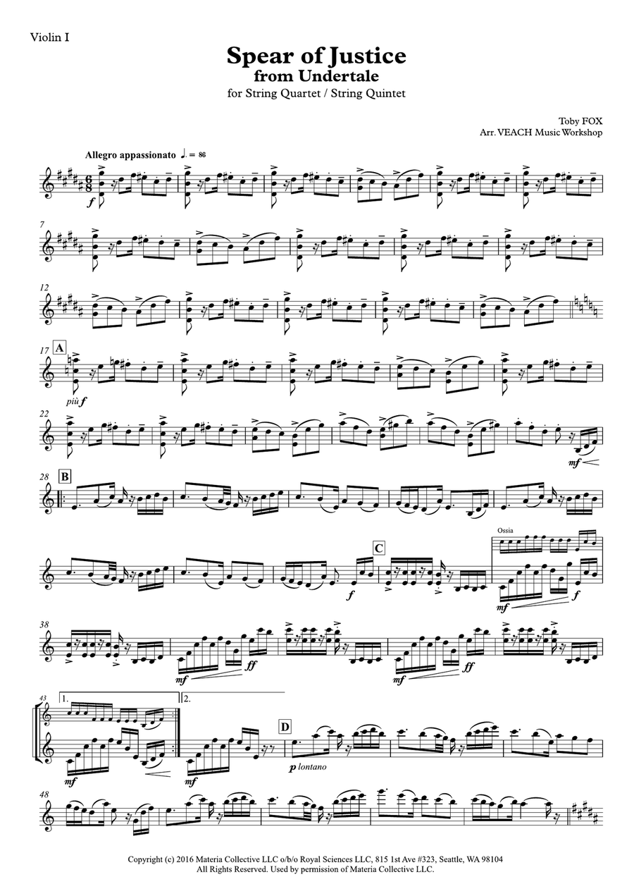 Spear of Justice (from Undertale) String Quartet scores gallery preview page 6