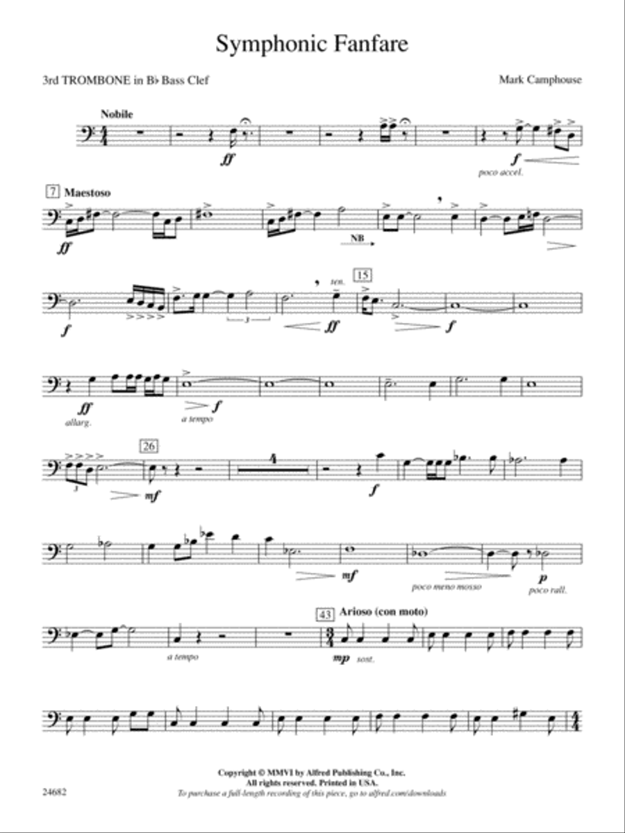 Symphonic Fanfare: (World Part) 3rd B-flat Trombone B.C. Concert Band scores gallery preview page 1