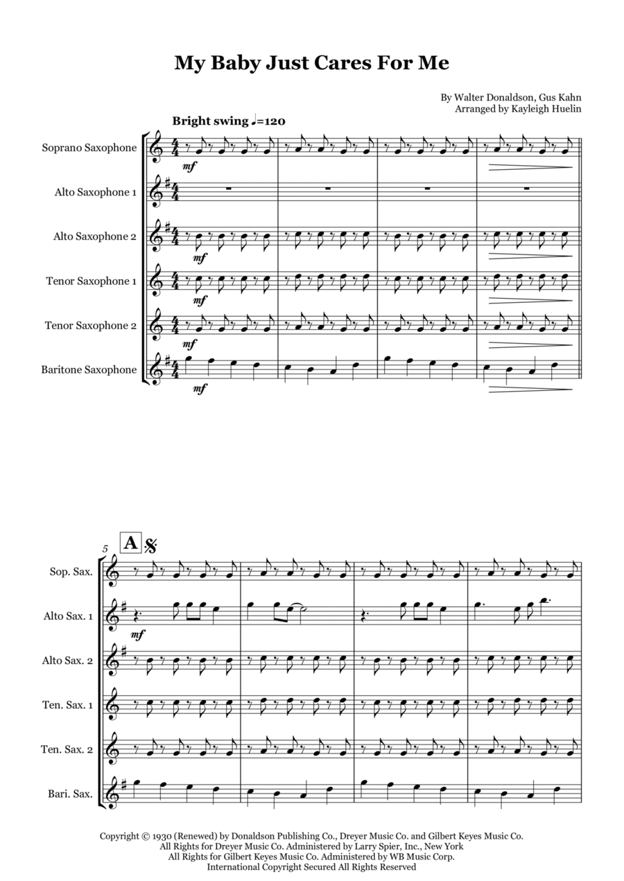 My Baby Just Cares For Me Woodwind Ensemble scores gallery preview page 1